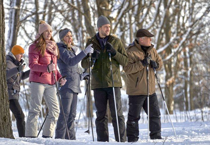 Randy Thomas, Steve Lund, Jocelyn Hudon, and Kathryn Kohut in Baby, It's Cold Inside (2021)