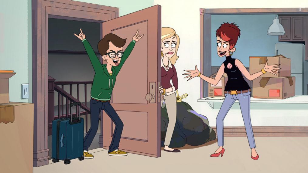 Jill Talley, Rory O'Malley, and Lauren Ash in Chicago Party Aunt (2021)