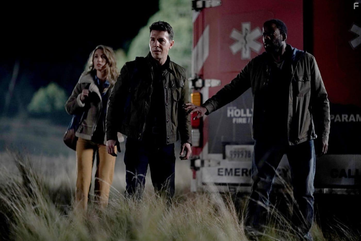 Jon Seda, Natalie Zea, and Chik Okonkwo in La Brea (2021)