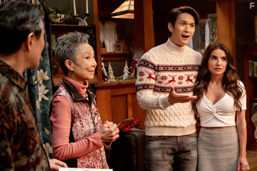 Takayo Fischer, James Saito, Harry Shum Jr., and Mikaela Hoover in Love Hard (2021)