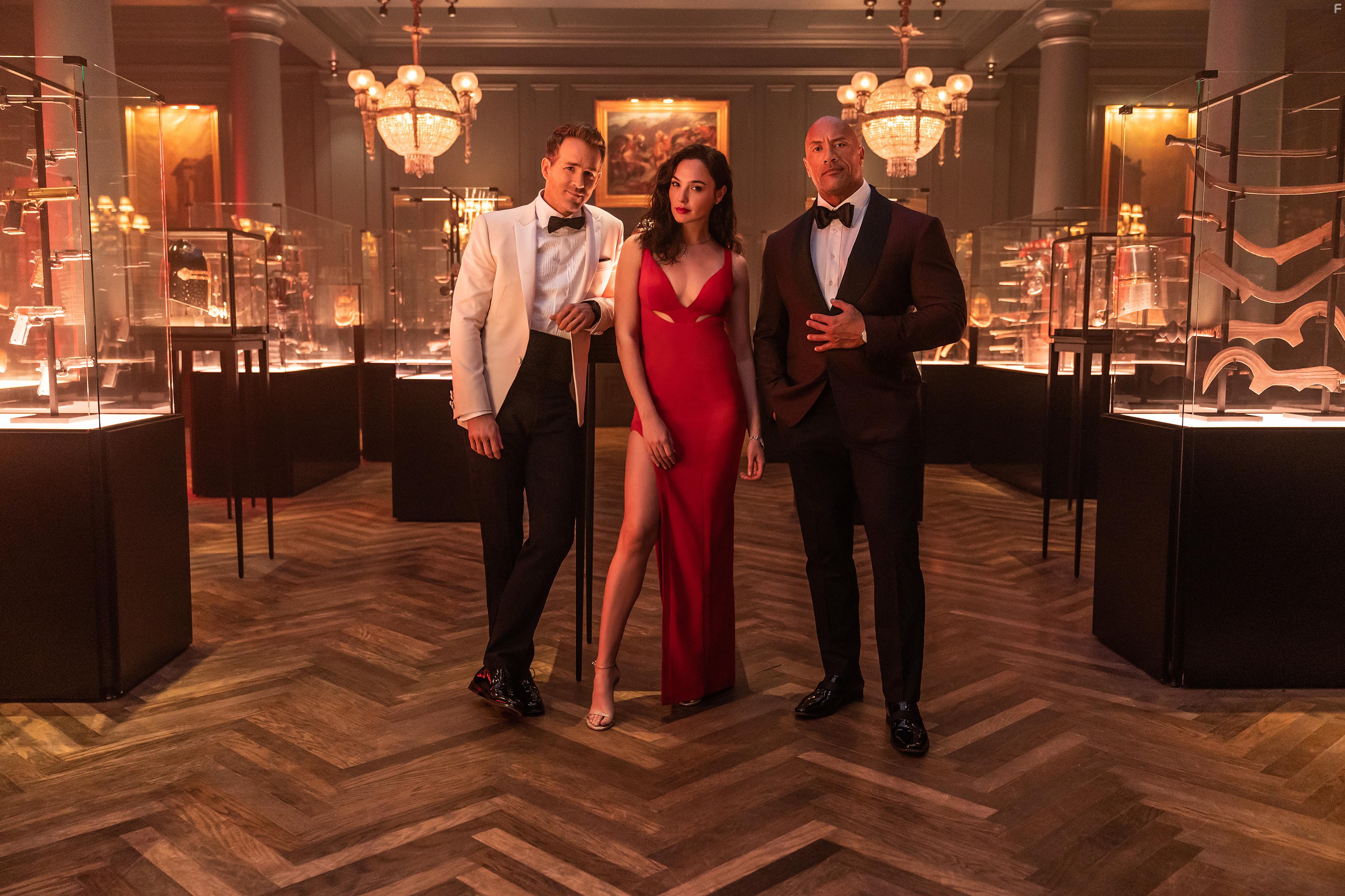 Ryan Reynolds, Dwayne Johnson, and Gal Gadot in Red Notice (2021)
