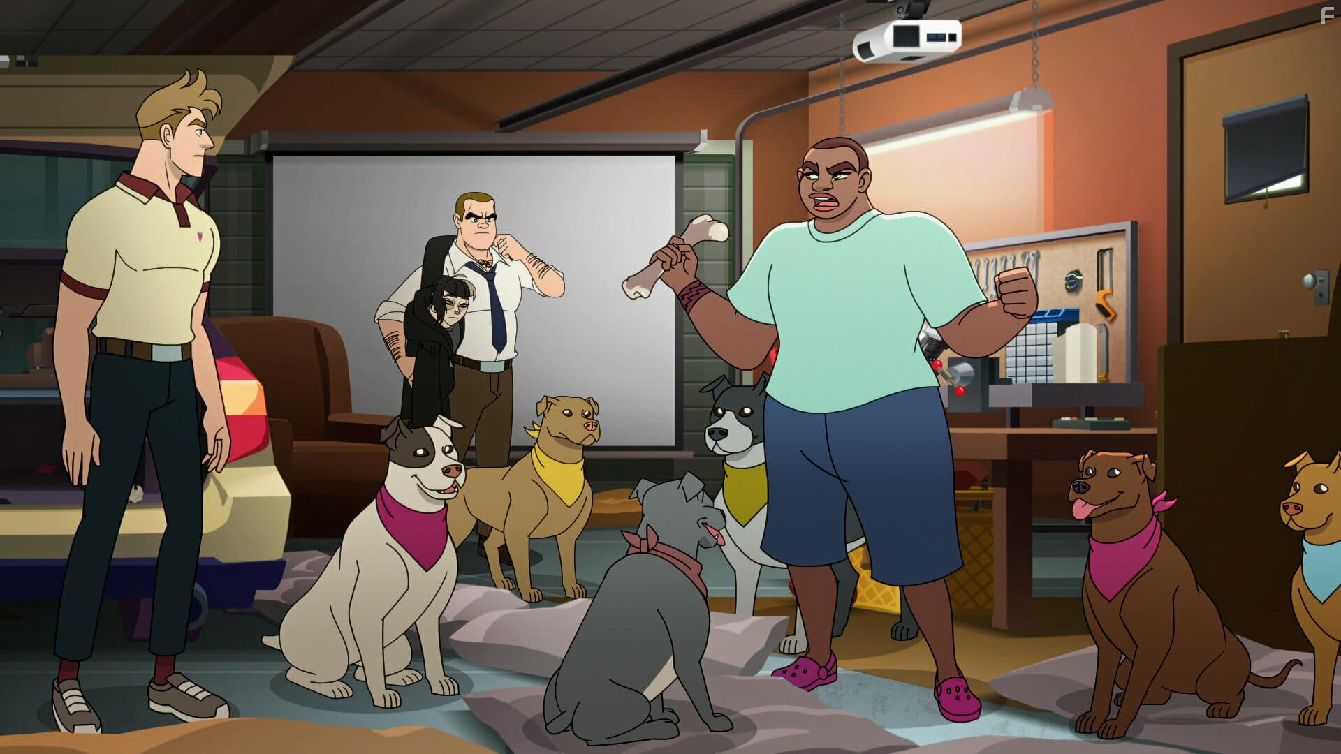 Sean Hayes, Wanda Sykes, David Harbour, and Patti Harrison in Q-Force (2021)