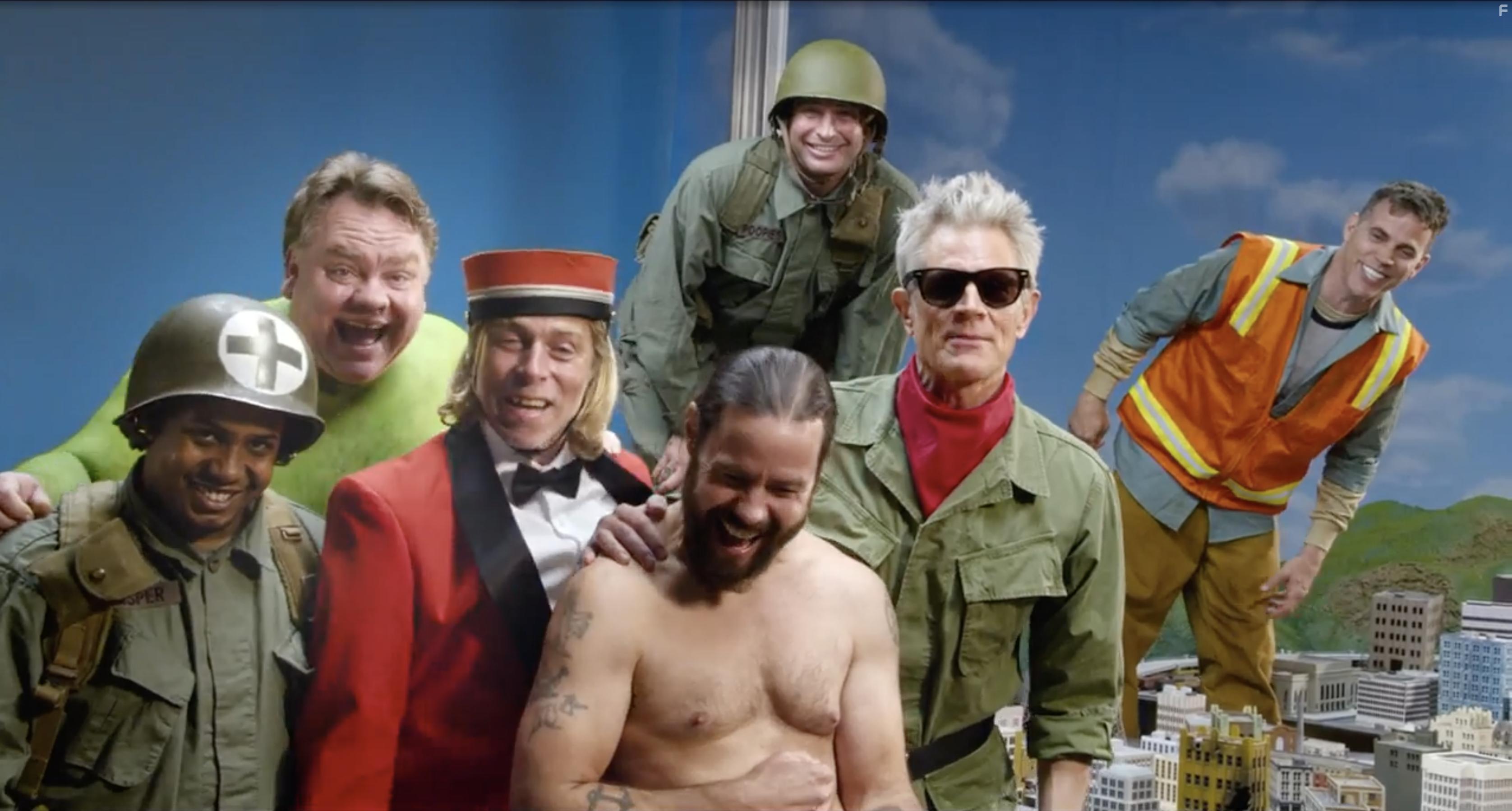 Dave England, Johnny Knoxville, Chris Pontius, Steve-O, Preston Lacy, Sean McInerney, and Davon Wilson in Jackass Forever (2022)