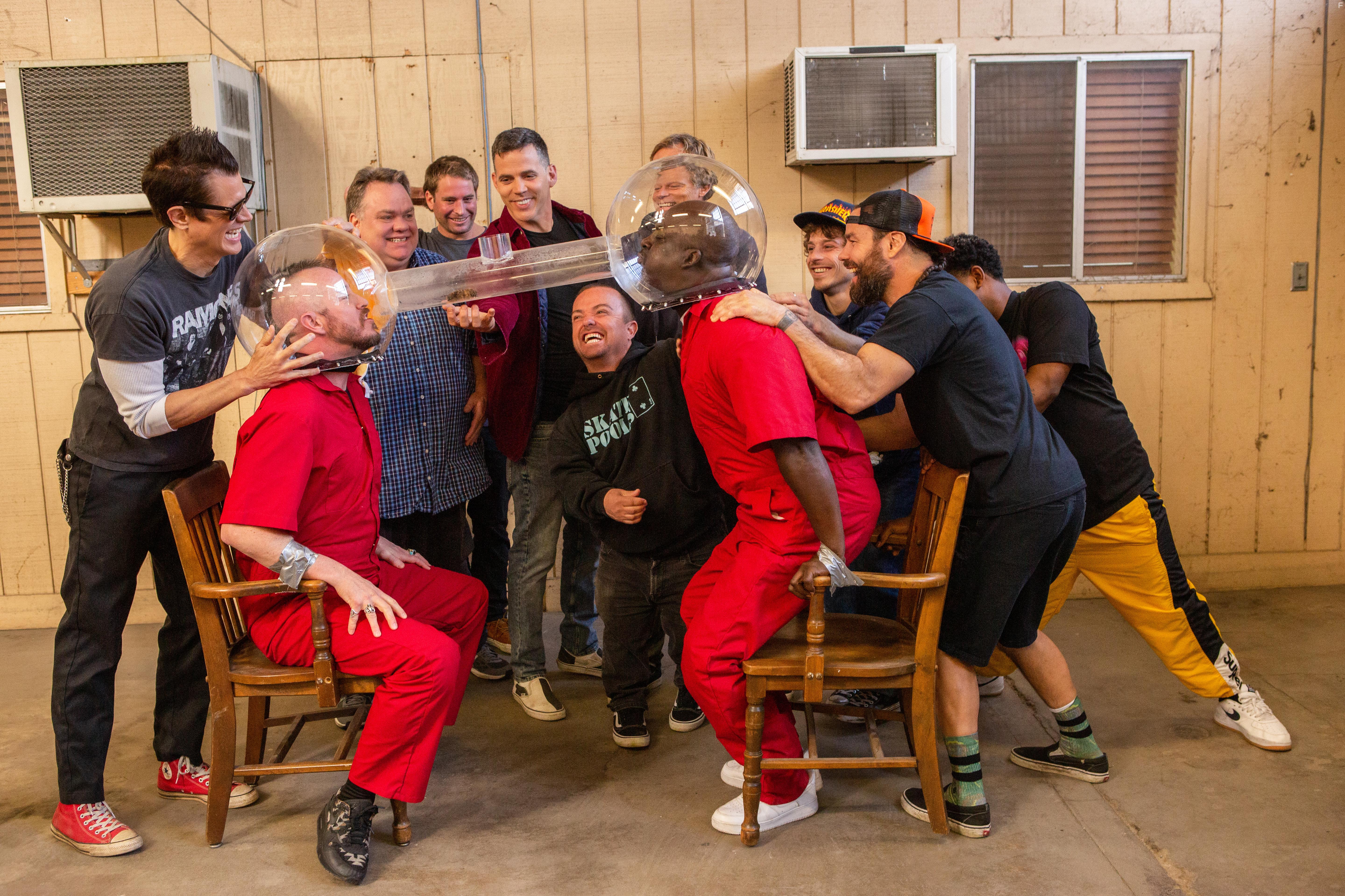 Jason 'Wee Man' Acua, Dave England, Johnny Knoxville, Ehren McGhehey, Chris Pontius, Steve-O, Preston Lacy, Sean McInerney, Davon Wilson, Compston Wilson, and Nick Merlino in Jackass Forever (2022)