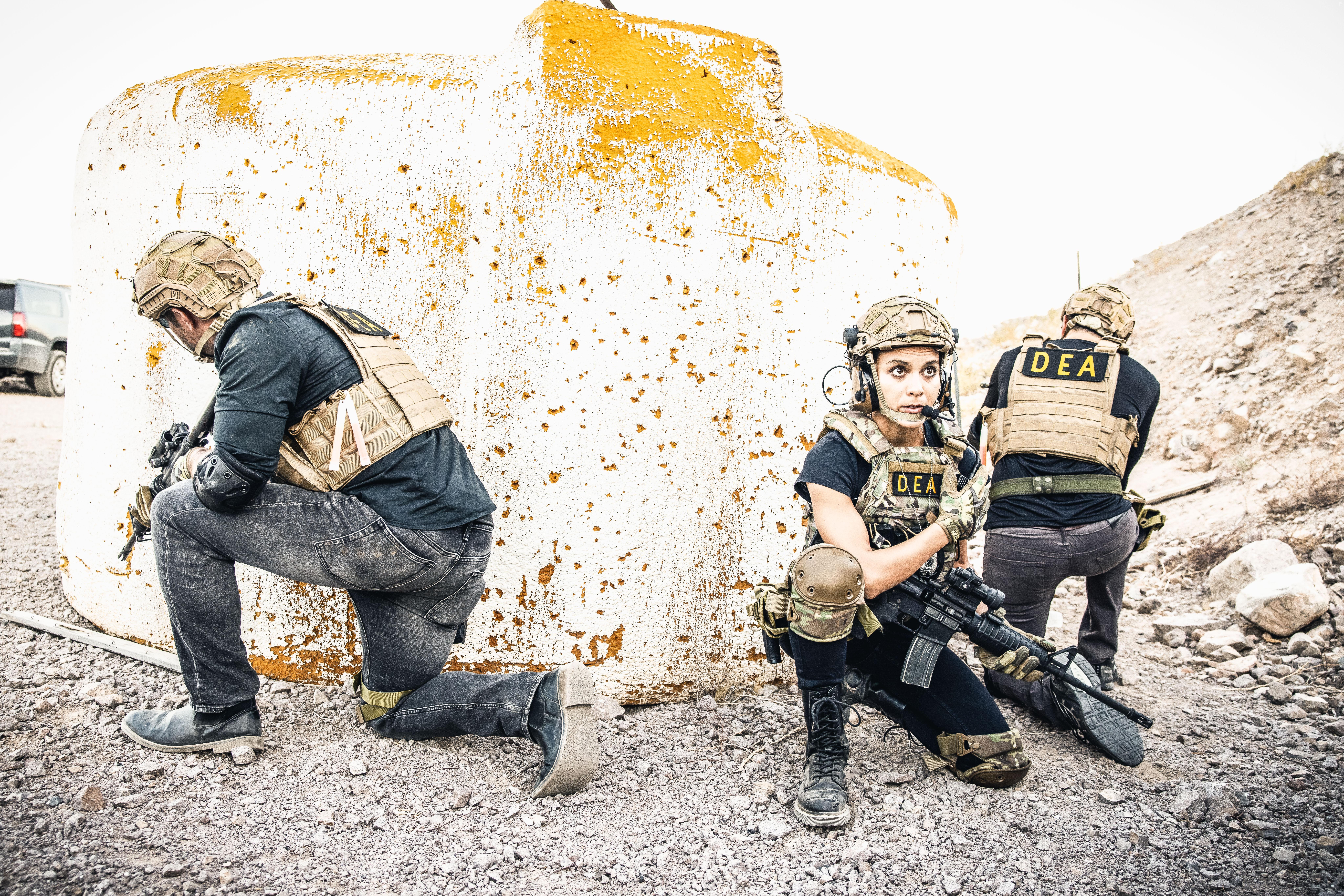 Rich Ronat, Maya Stojan, and Ross Campbell in American Sicario (2021)