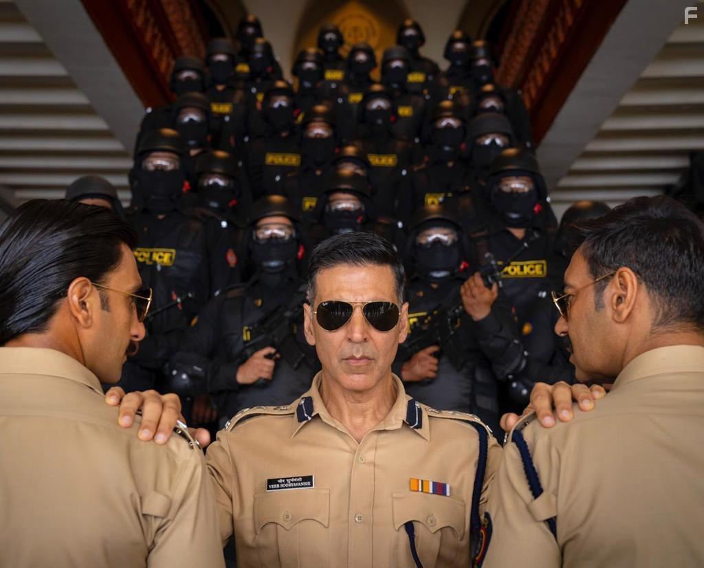 Ajay Devgn, Akshay Kumar, and Ranveer Singh in Sooryavanshi (2021)