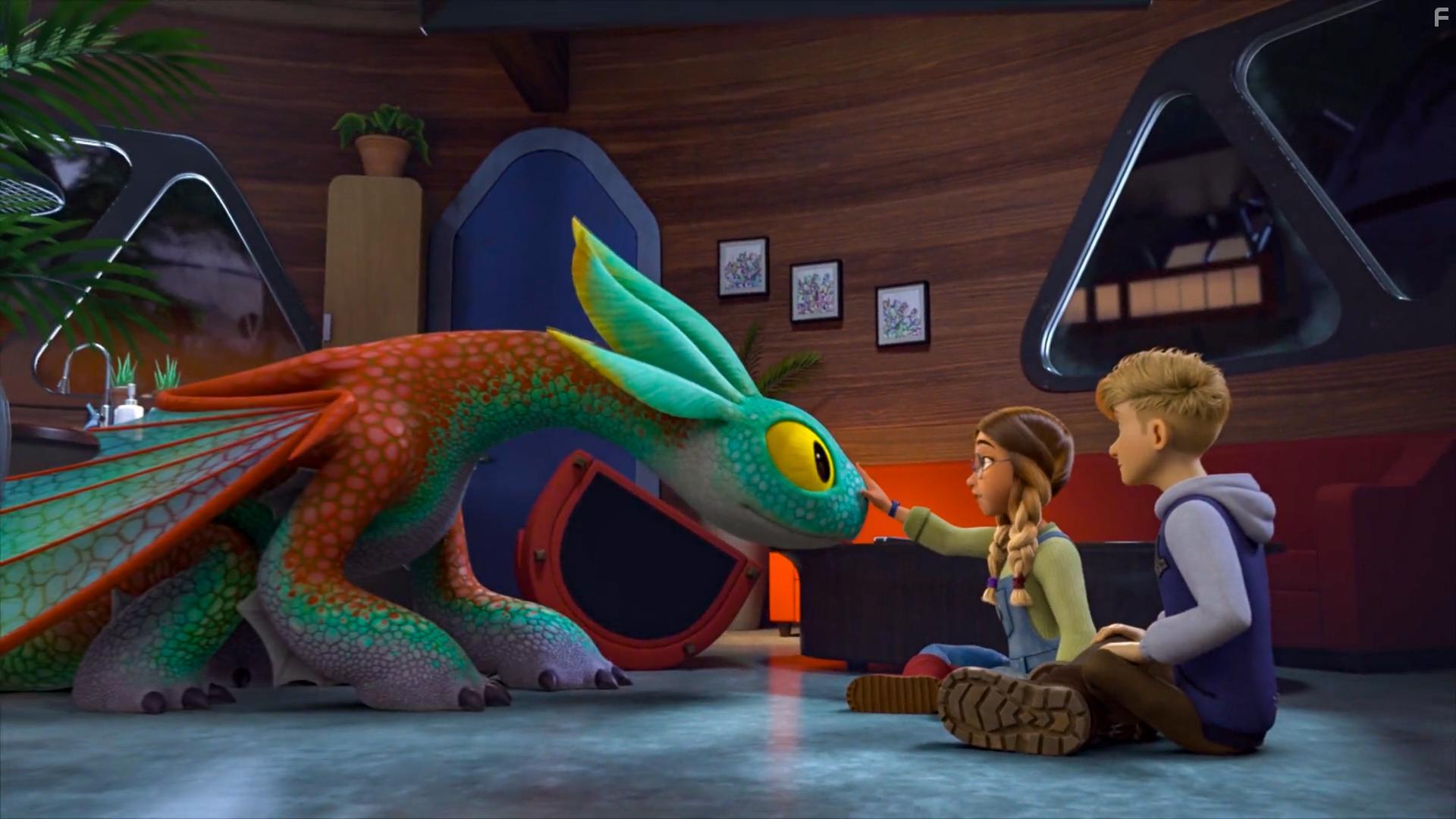 Aimee Garcia and Jeremy Shada in Draken: De negen rijken (2021)