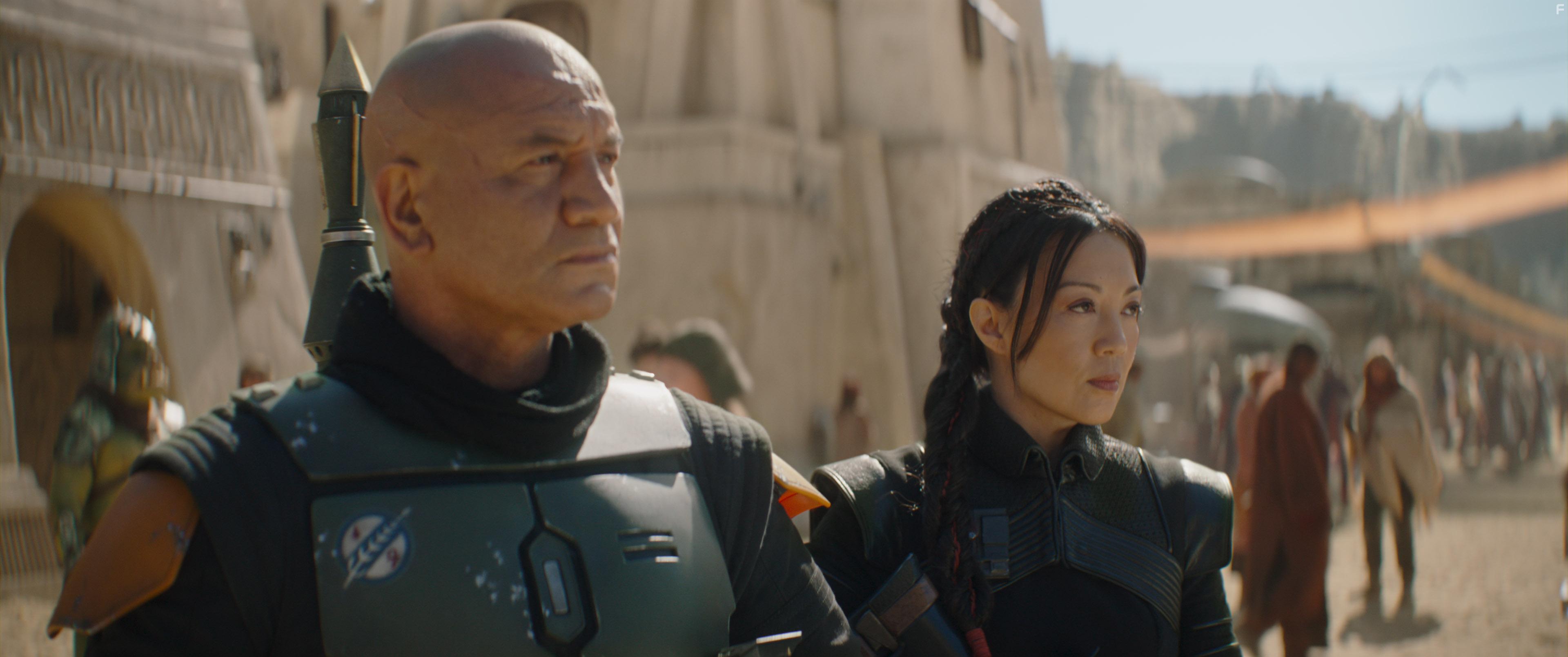 Ming-Na Wen and Temuera Morrison in The Book of Boba Fett (2021)
