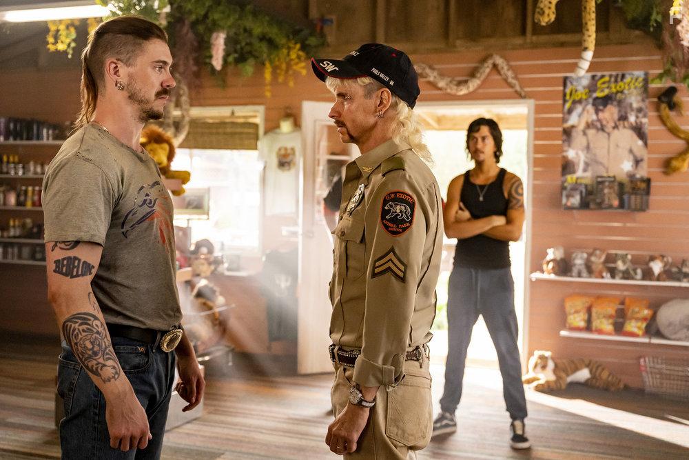 John Cameron Mitchell, Nat Wolff, and Sam Keeley in Joe vs. Carole (2022)