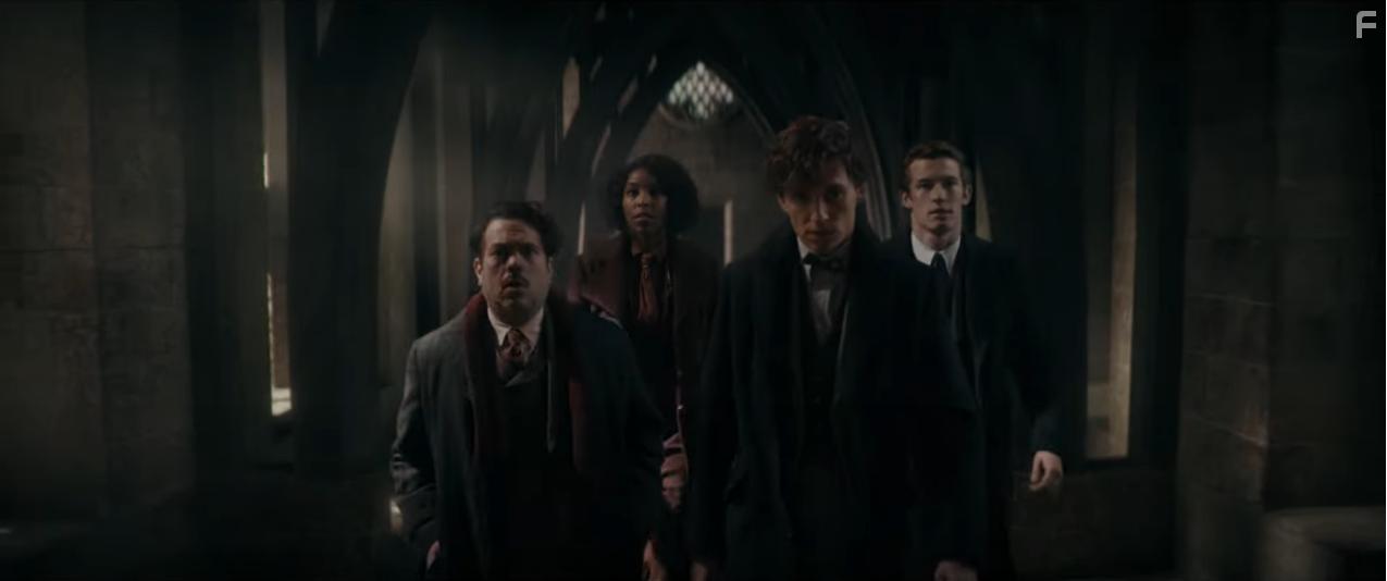Dan Fogler, Eddie Redmayne, Jessica Williams, and Callum Turner in Fantastic Beasts: The Secrets of Dumbledore (2022)