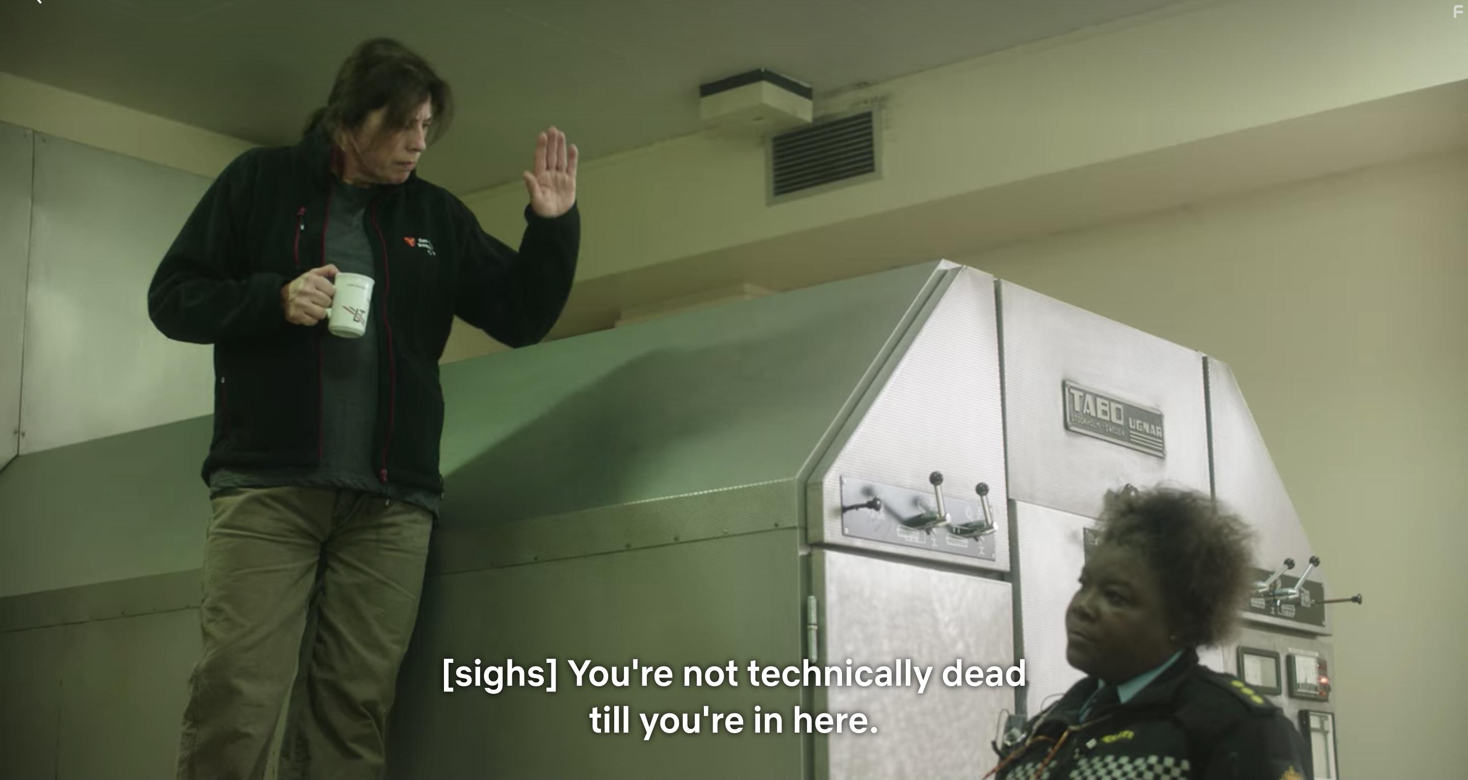 Heln Vikstvedt and Kim Fairchild in Post Mortem: Ingen dr p Skarnes (2021)