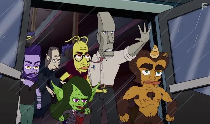 David Thewlis, Rosie Perez, Bobby Cannavale, Hugh Jackman, Randall Park, and Brandon Kyle Goodman in Human Resources (2022)