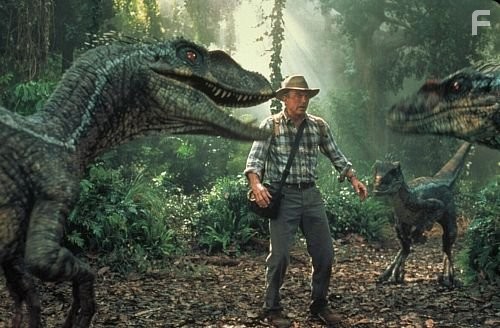 Dr. Grant encounters a group of raptors.