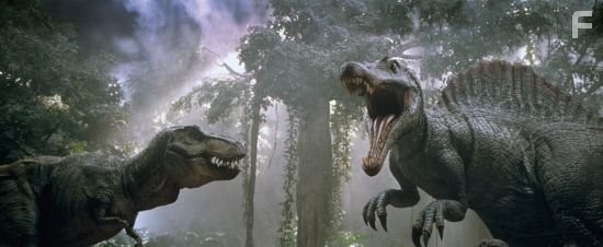 The T-Rex and the Spinosaurus face off.
