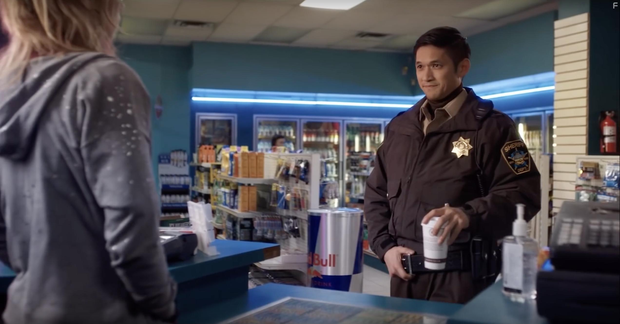 Harry Shum Jr. and Suki Waterhouse in Burn (2019)