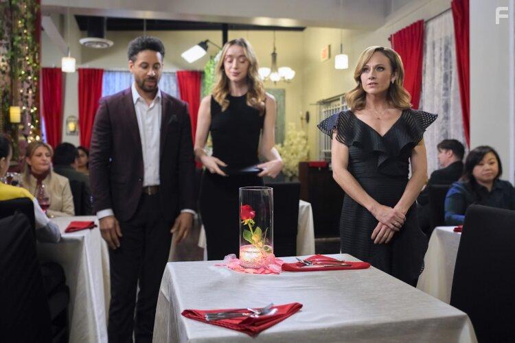 Nikki Deloach, Antonio Cayonne, and Jaycie Dotin in Dying for Chocolate: A Curious Caterer Mystery (2022)