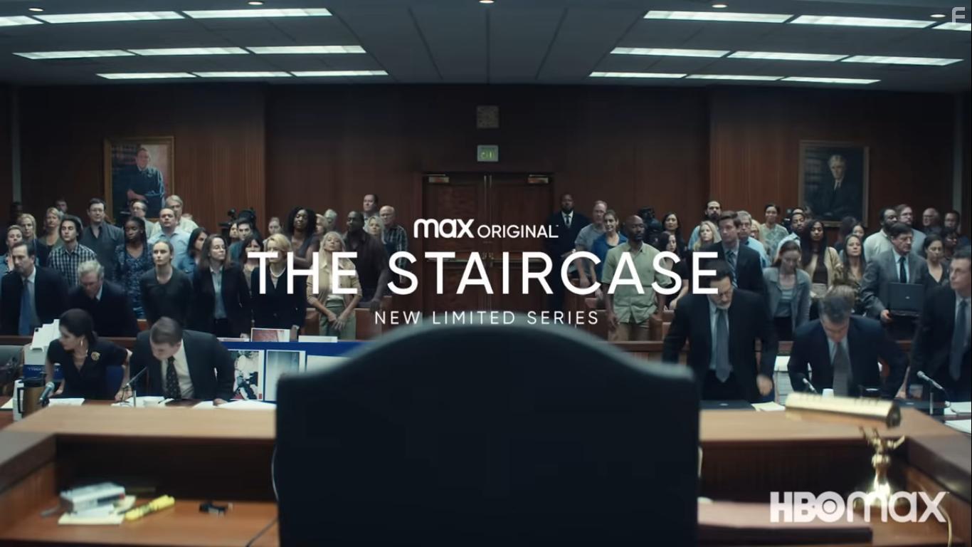 Colin Firth, Parker Posey, Tim Guinee, Michael Stuhlbarg, Kevin Sizemore, Cullen Moss, Rosemarie DeWitt, Maria Dizzia, Sophie Turner, and Olivia DeJonge in The Staircase (2022)
