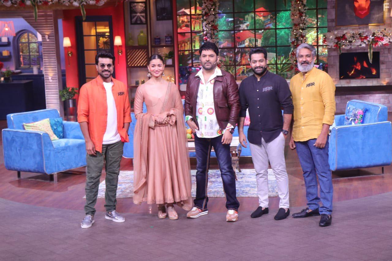 Alia Bhatt, S.S. Rajamouli, N.T. Rama Rao Jr., Ram Charan, and Kapil Sharma in The Kapil Sharma Show: Roar of RRR (2022)