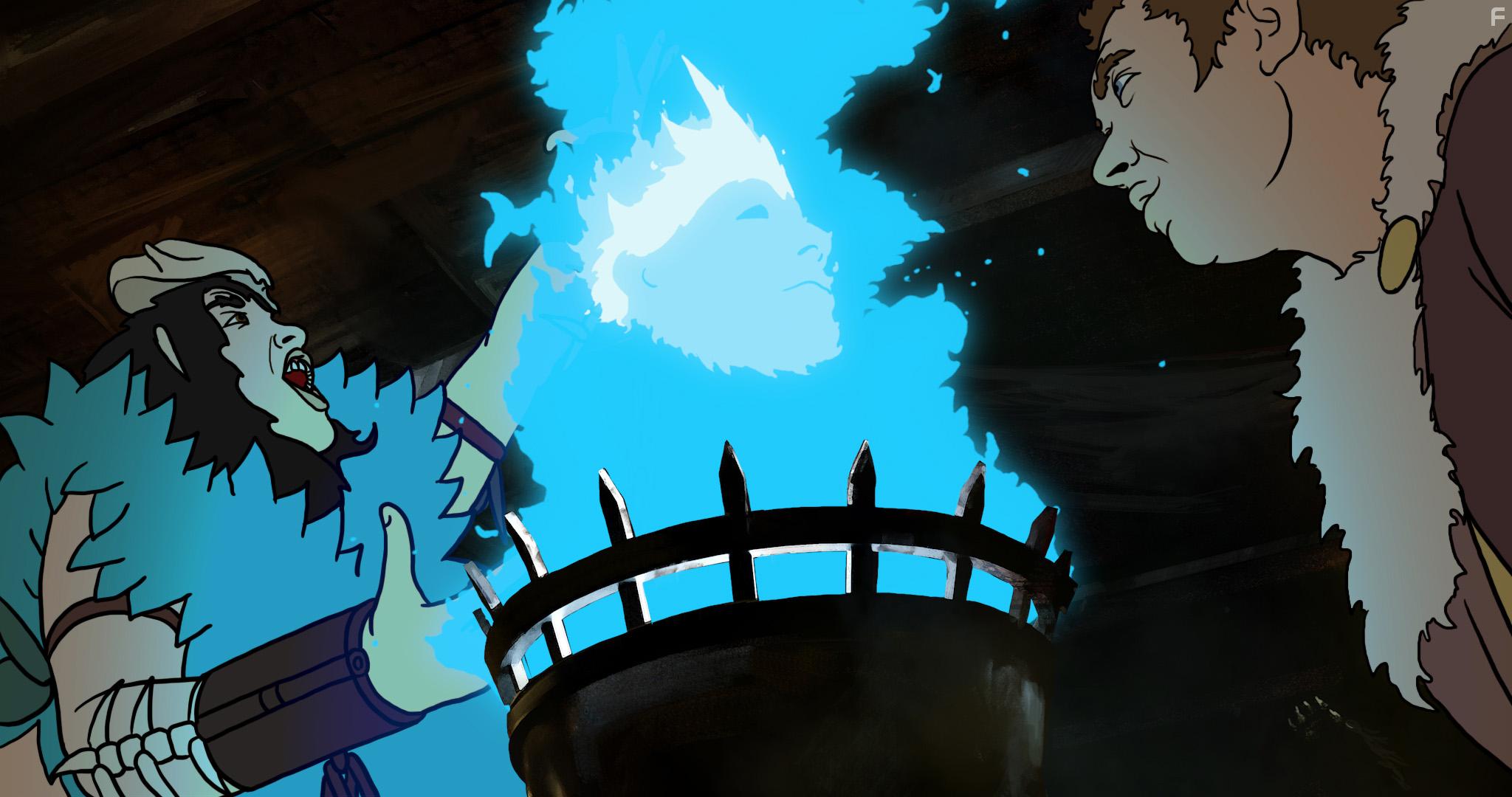 Lucy Lawless and Patton Oswalt in The Spine of Night (2021)