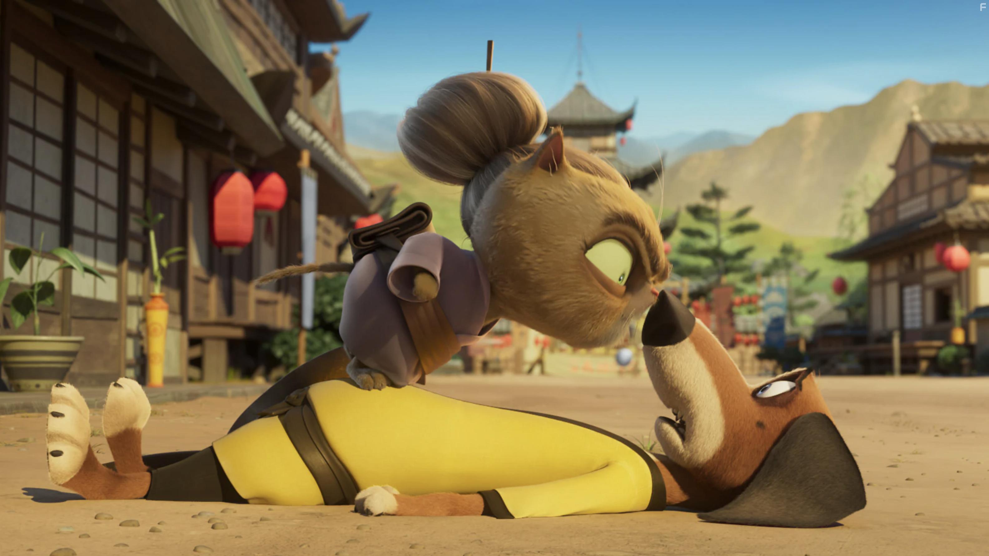 Michael Cera and Cathy Shim in Paws of Fury: The Legend of Hank (2022)