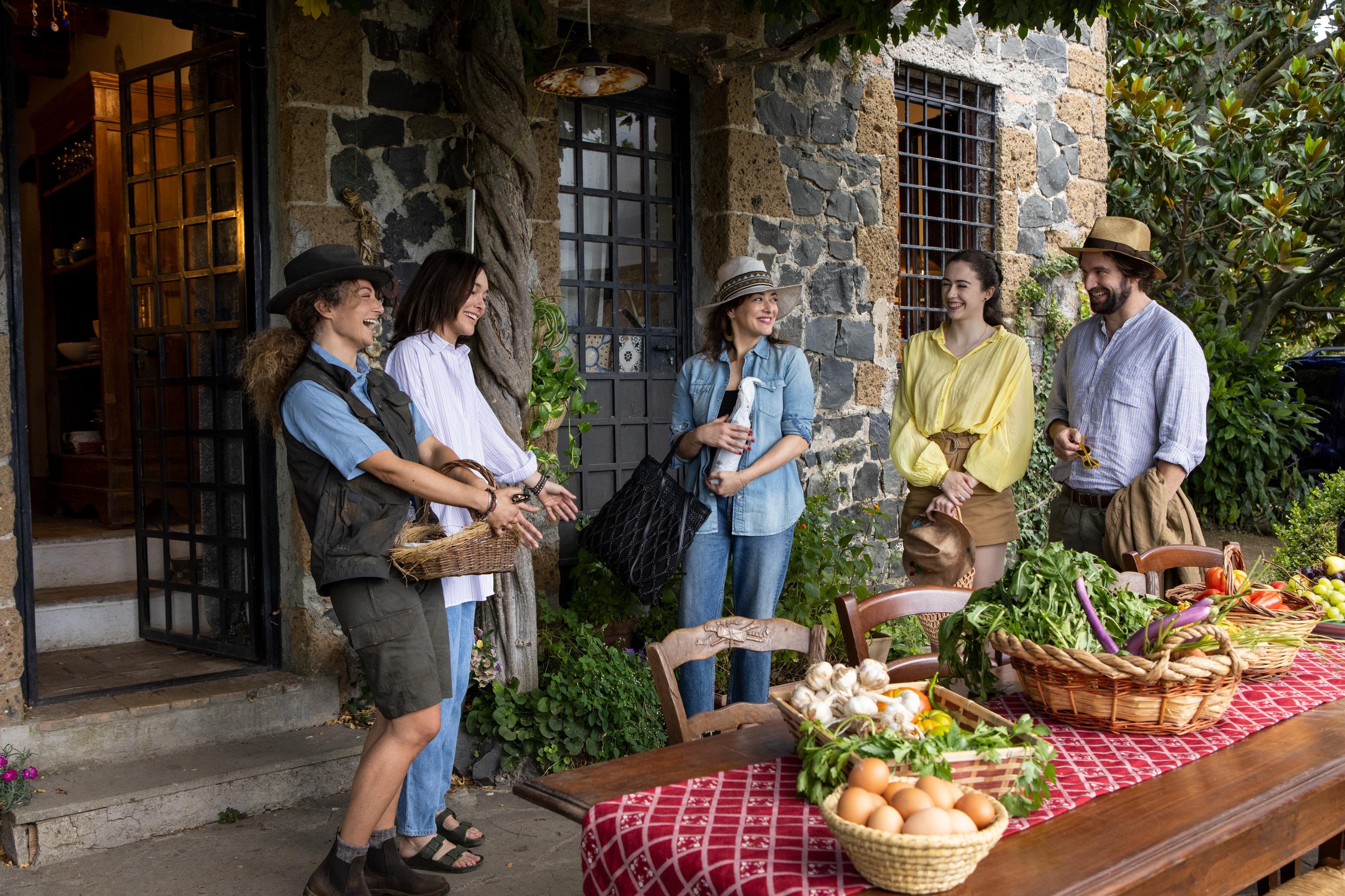 Owen McDonnell, Valentina Lodovini, Marisa Grimaldo, Veronica Urban, Howard Riley, Maila Iacovelli, and Susanna Skaggs in Love & Gelato (2022)