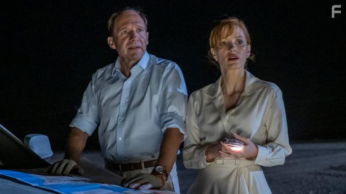 Ralph Fiennes and Jessica Chastain in The Forgiven (2021)