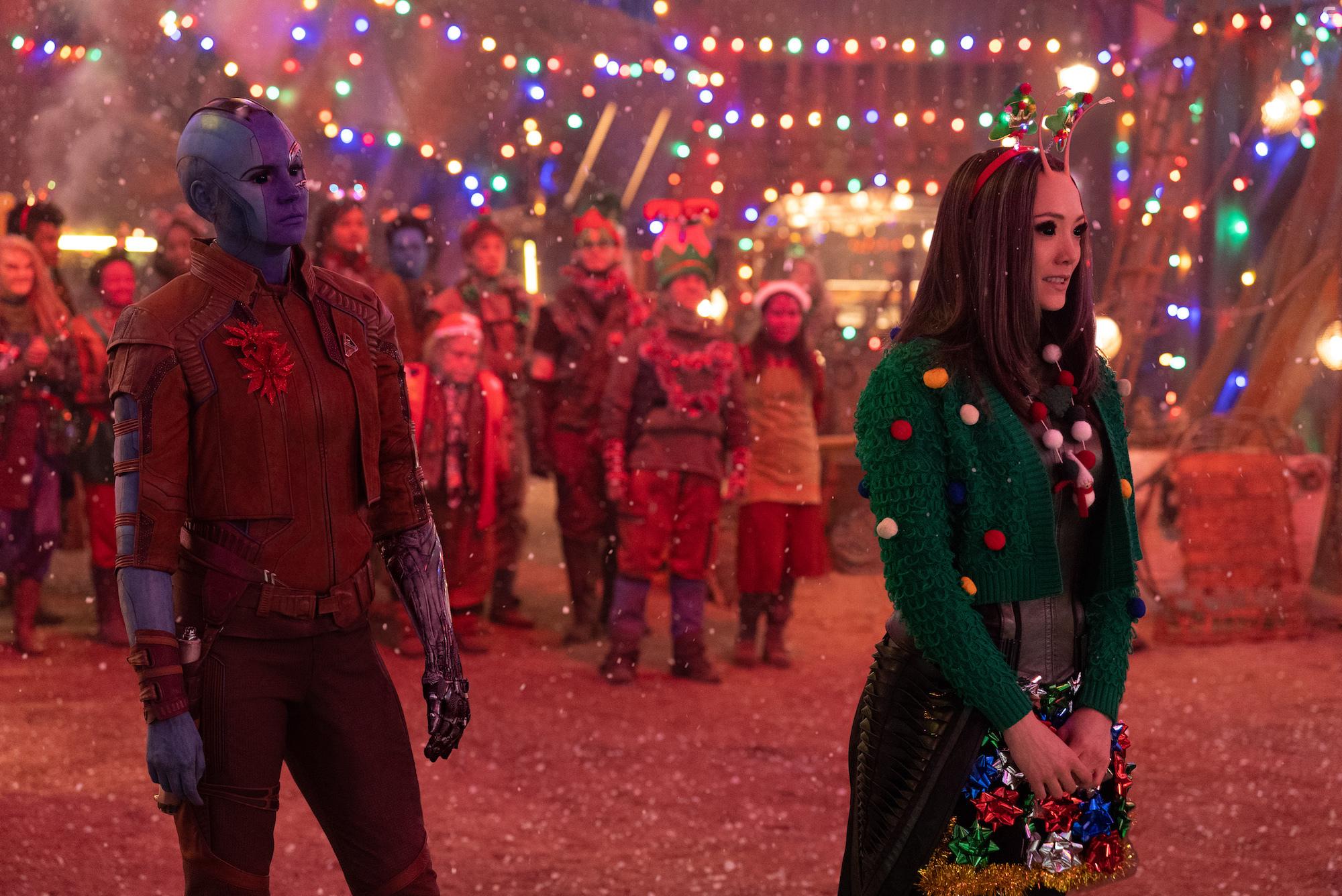 Karen Gillan and Pom Klementieff in The Guardians of the Galaxy Holiday Special (2022)