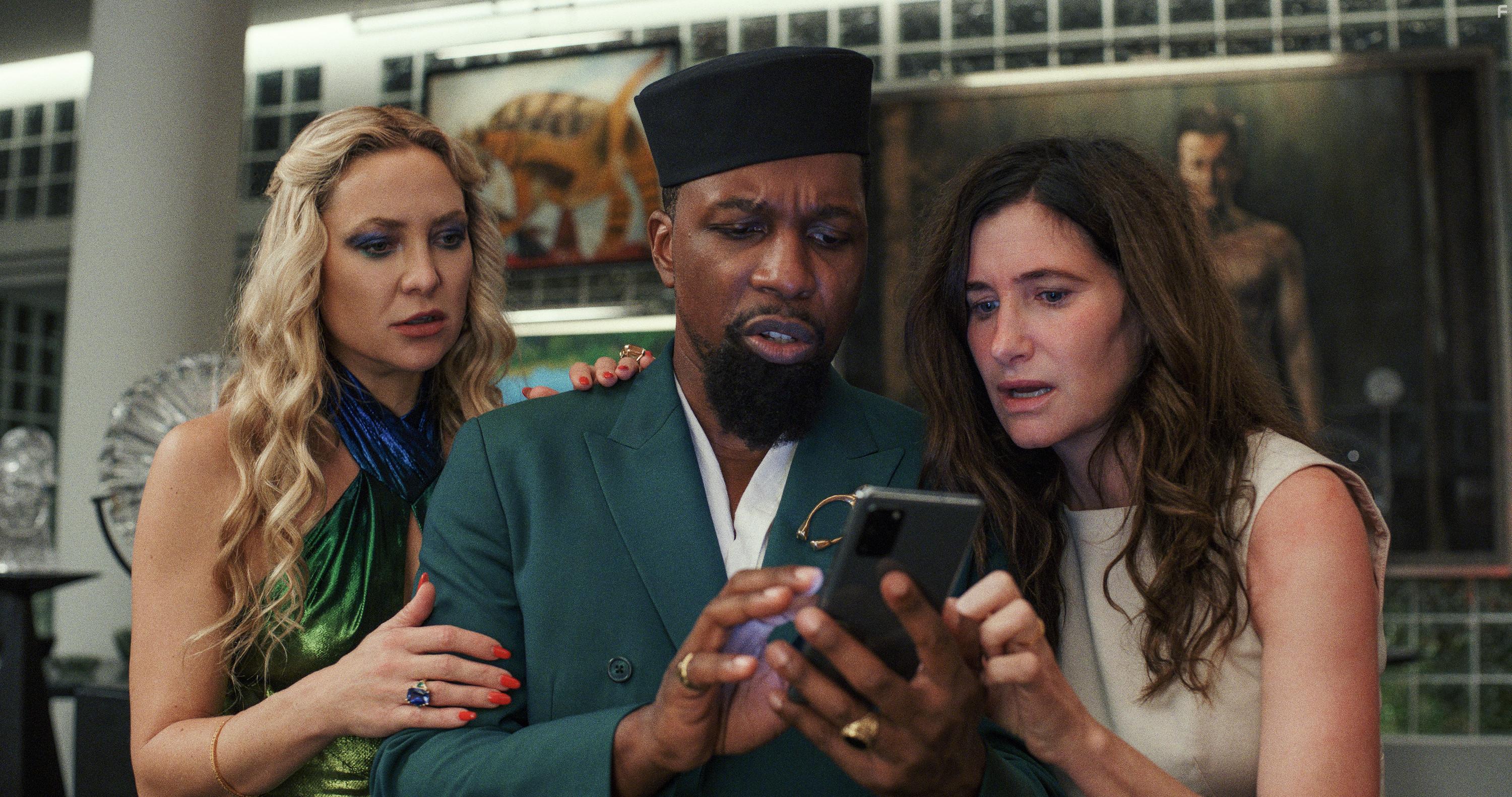 Kate Hudson, Kathryn Hahn, and Leslie Odom Jr. in Glass Onion: A Knives Out Mystery (2022)