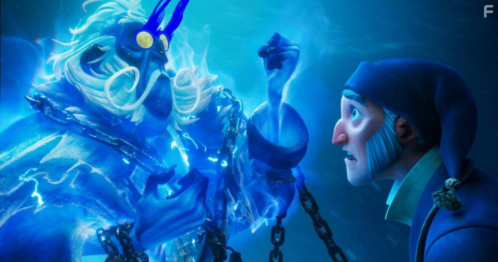 Jonathan Pryce and Luke Evans in Scrooge: A Christmas Carol (2022)