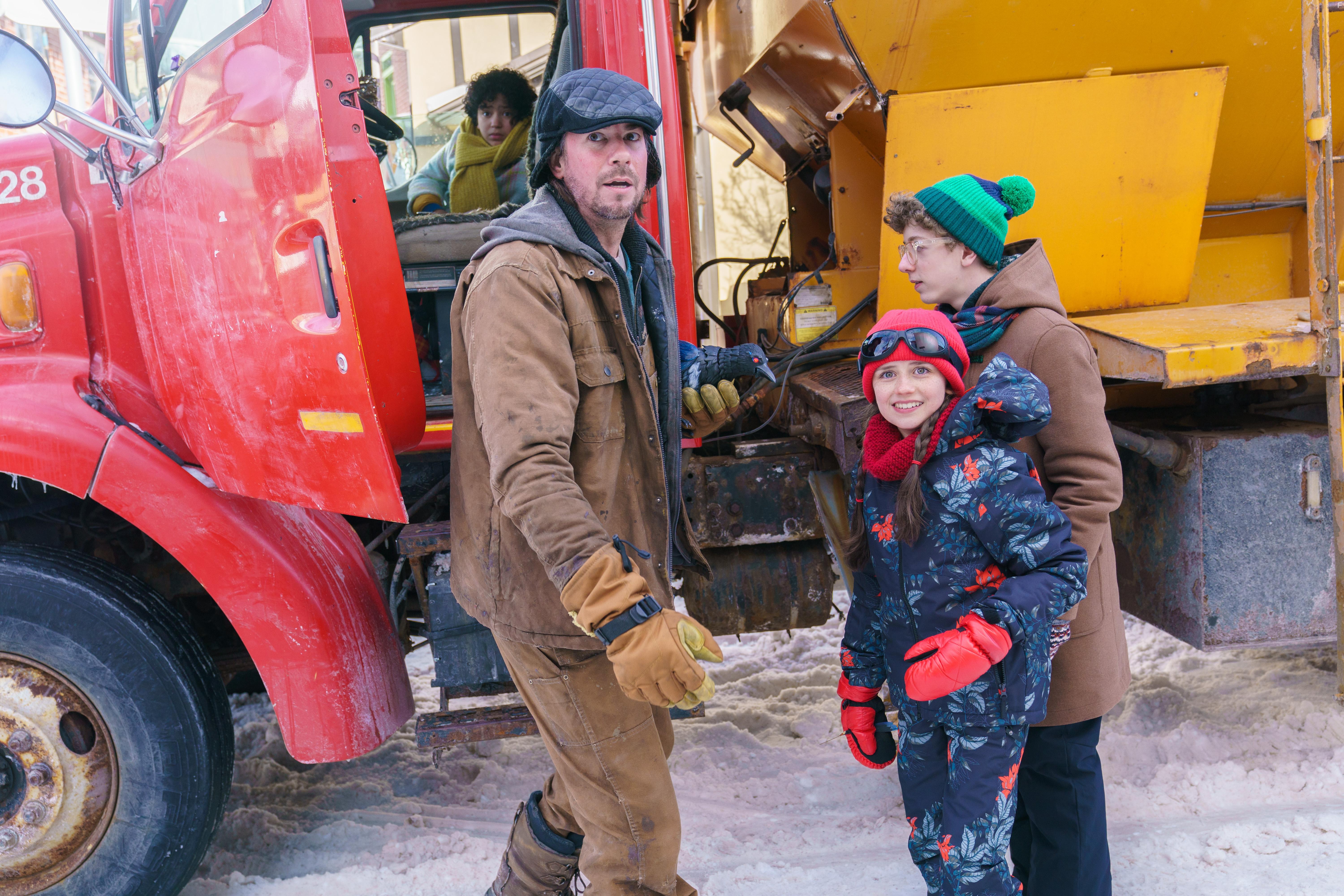 Philippe Boss, Jerry Trainor, Logan Aultman, and Michaela Russell in Snow Day (2022)