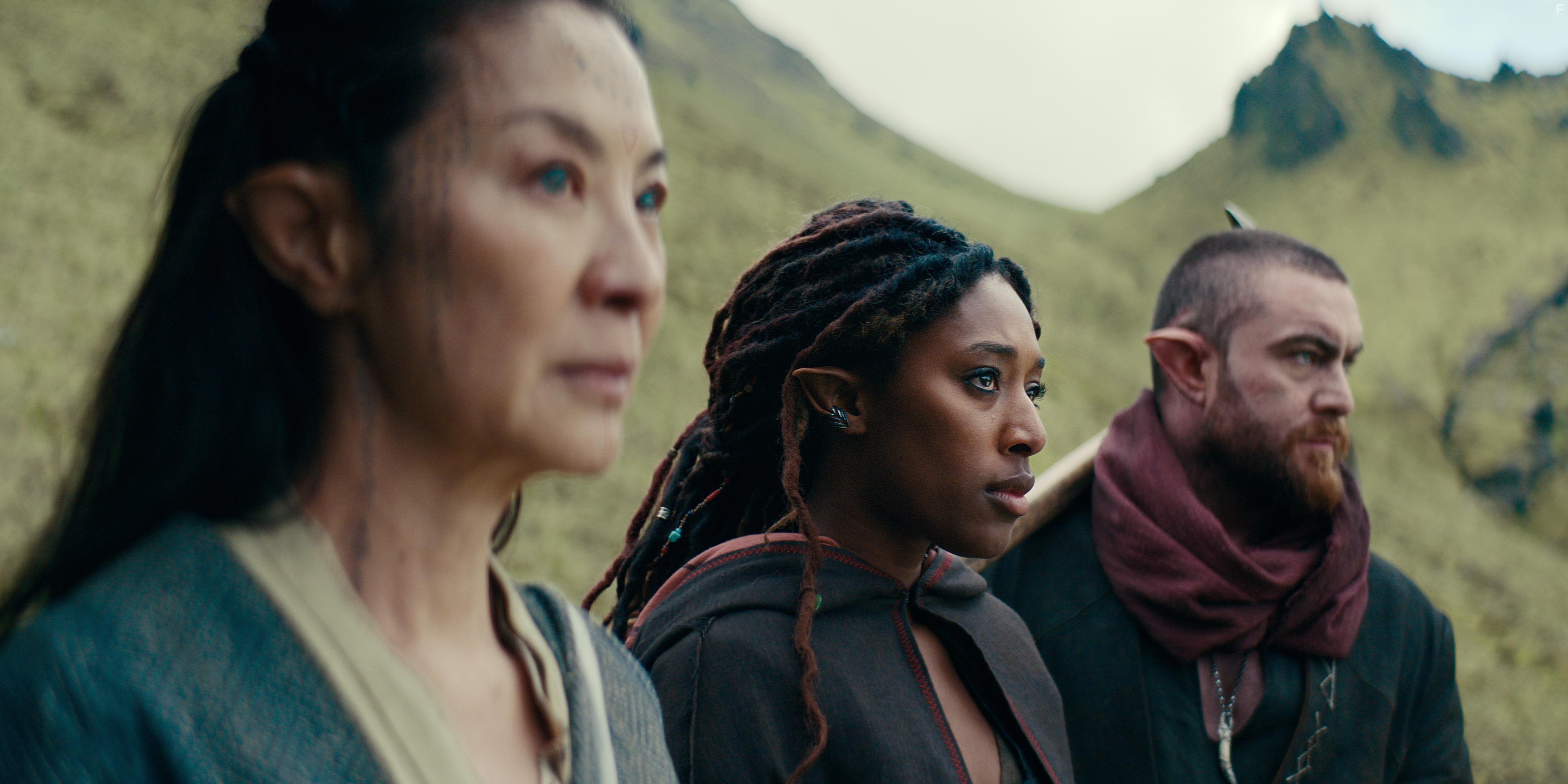 Michelle Yeoh, Sophia Brown, and Laurence O'Fuarain in The Witcher: Blood Origin (2022)
