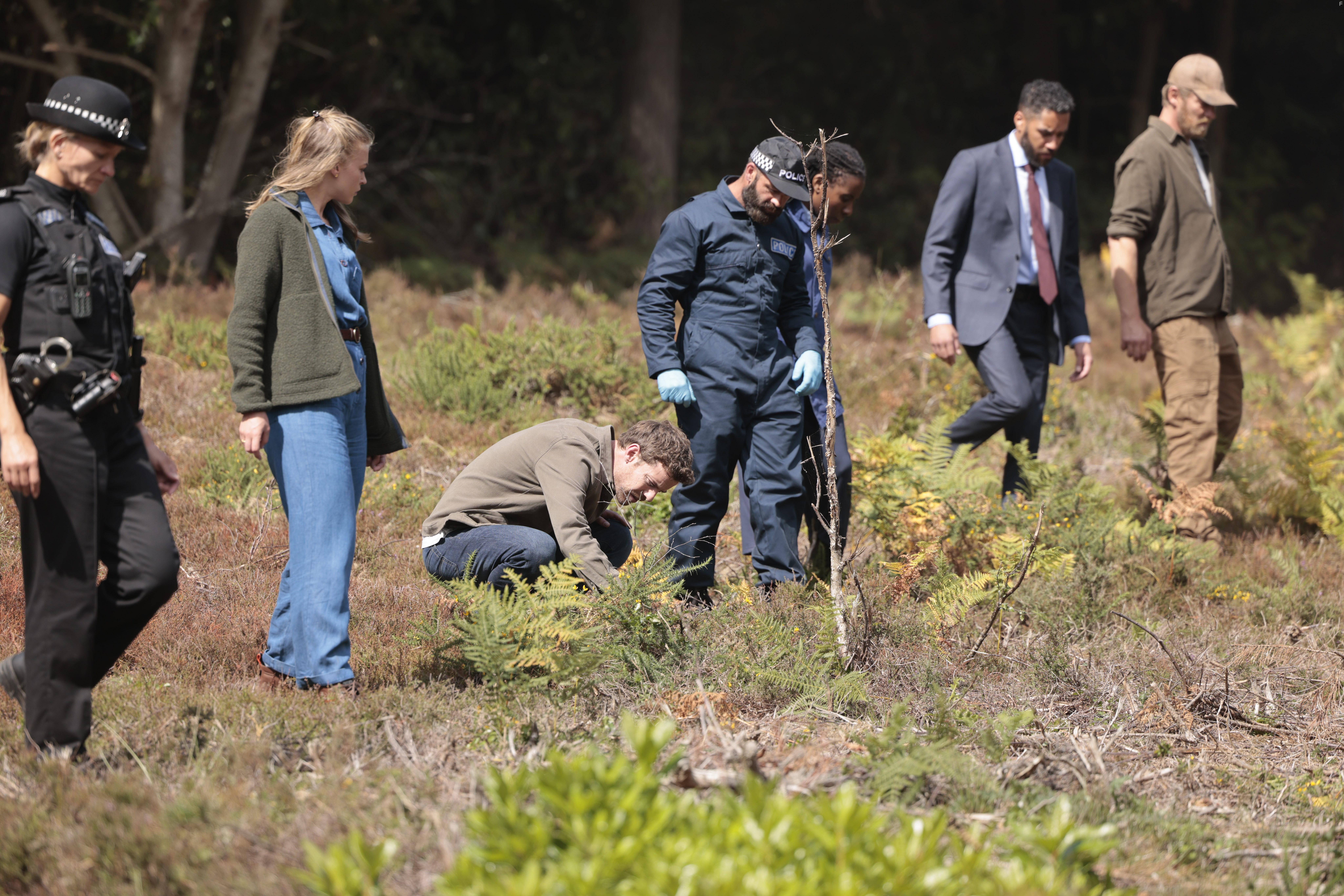 Samuel Anderson, Harry Treadaway, Jefferson Hall, and Jeanne Goursaud in Chemistry of Death (2023)