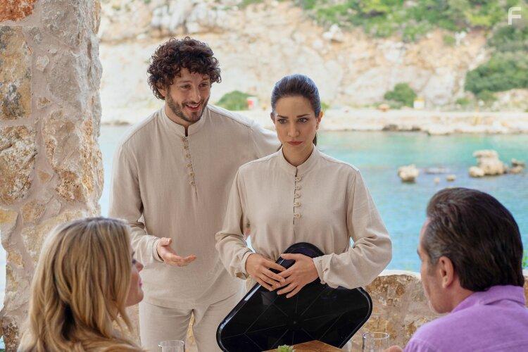 Victor Webster, Alison Sweeney, Katerina Geronikolou, and Alexander Nicolaou in The Wedding Veil Journey (2023)