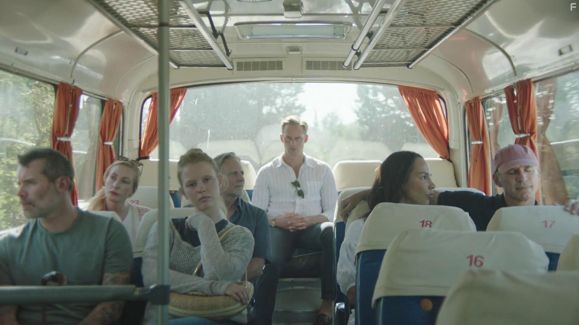 Alexander Skarsgrd, Amanda Brugel, Jalil Lespert, John Ralston, Jeff Ricketts, Caroline Boulton, Adam Boncz, and Mia Goth in Infinity Pool (2023)