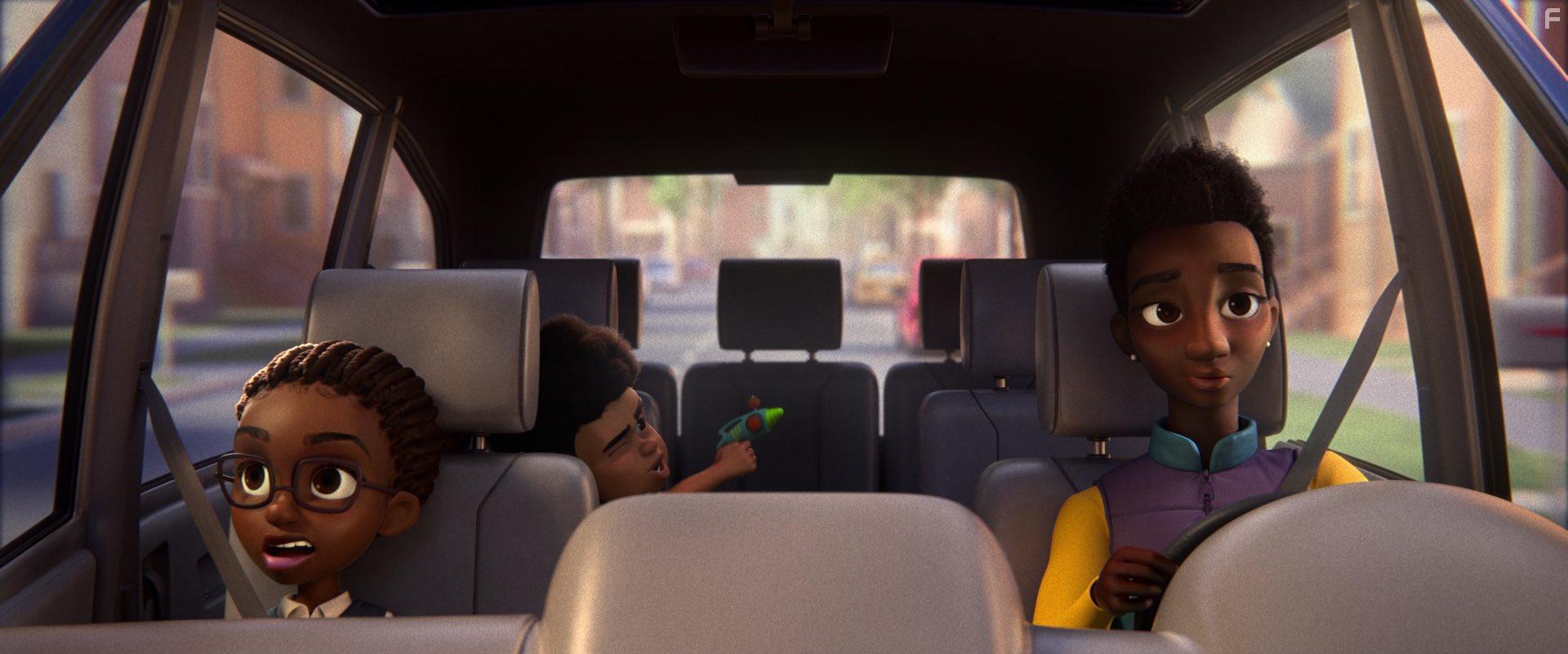 Yvonne Orji, Priah Ferguson, and Jecobi Swain in My Dad the Bounty Hunter (2023)