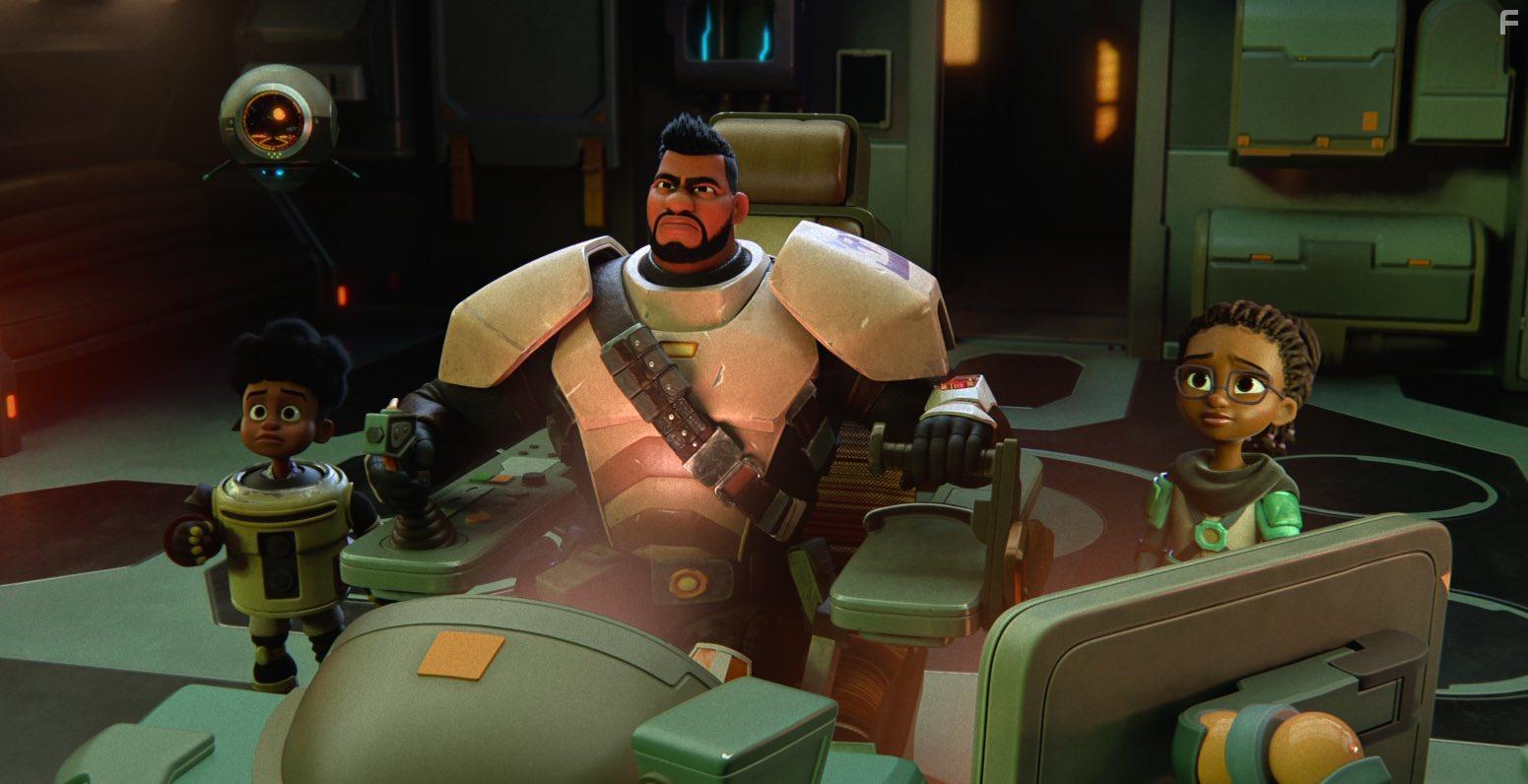 Laz Alonso, Yvette Nicole Brown, Priah Ferguson, and Jecobi Swain in My Dad the Bounty Hunter (2023)