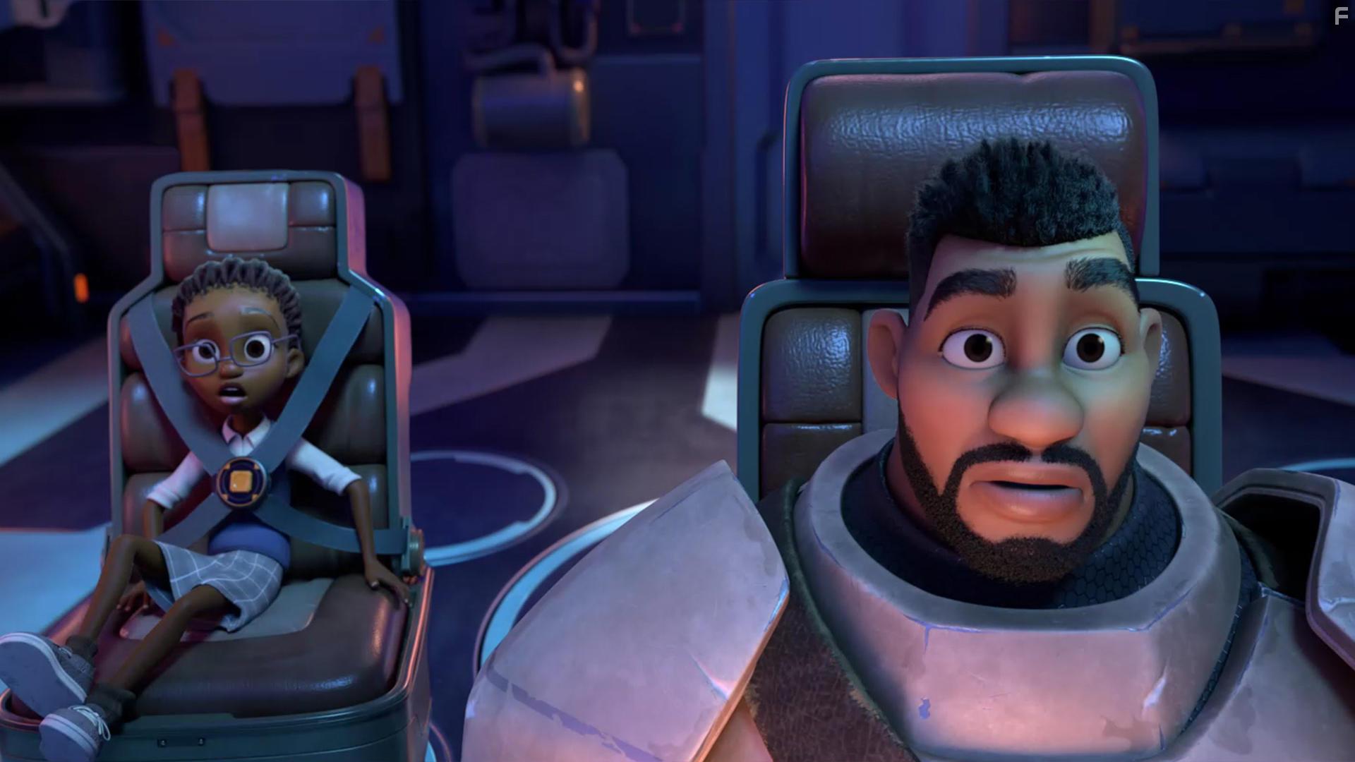 Laz Alonso and Priah Ferguson in My Dad the Bounty Hunter (2023)