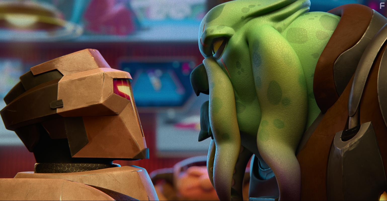 Laz Alonso and Rob Riggle in My Dad the Bounty Hunter (2023)