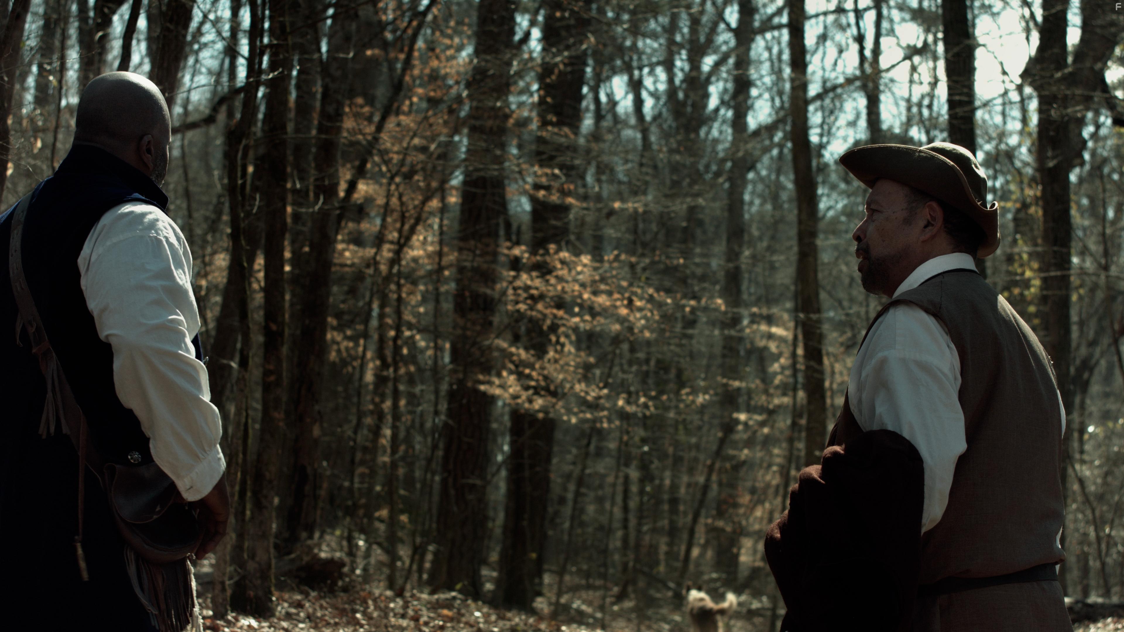 Lance E. Nichols, Dog Trainer Kim Crenshaw, and Marcus Dupree in Mysterious Circumstance: The Death of Meriwether Lewis (2022)