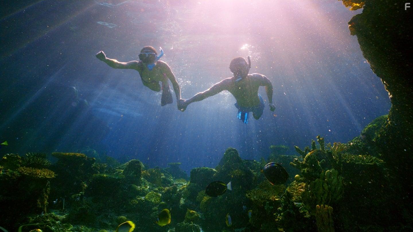 Mitchell Bourke and Rhiannon Fish in A Royal in Paradise (2023)