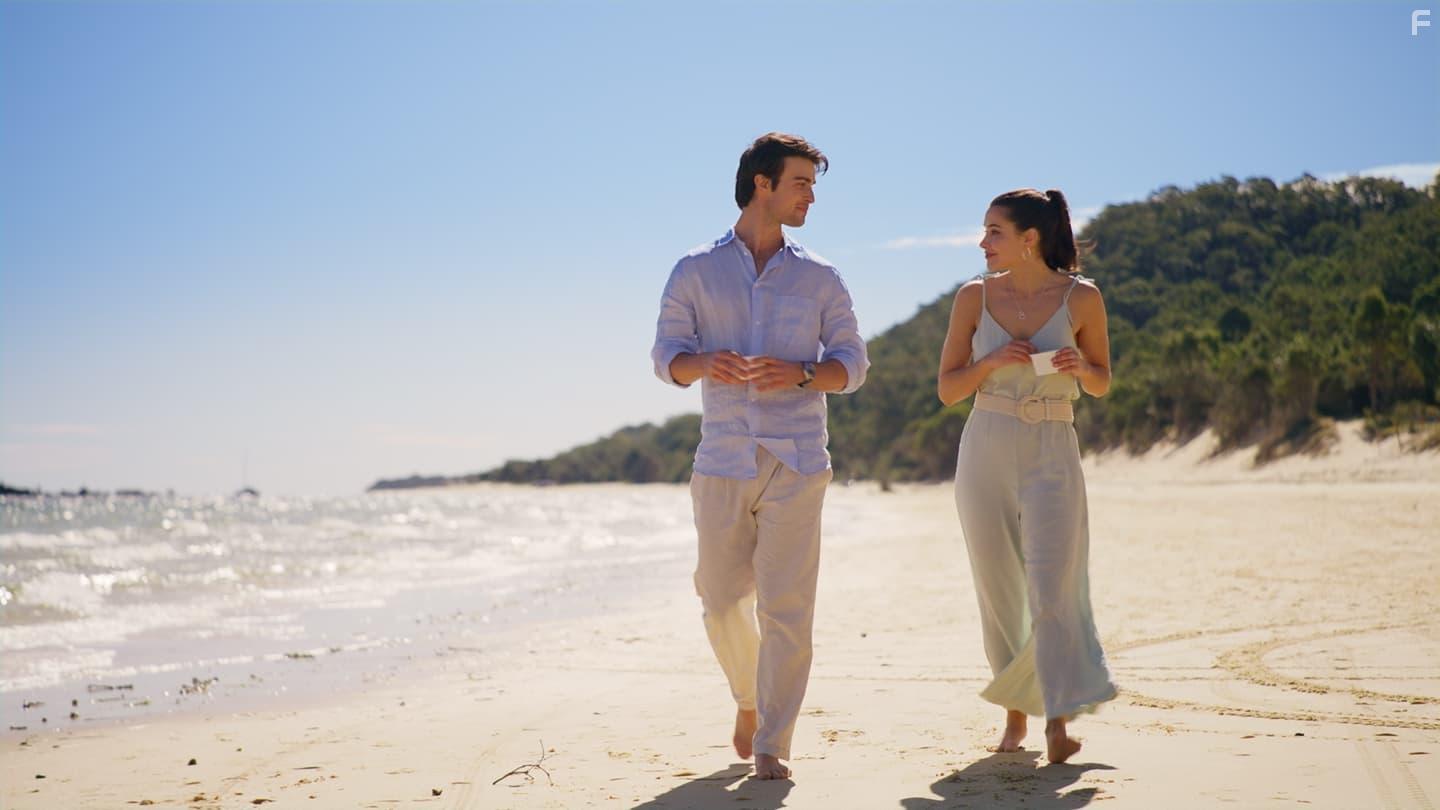 Mitchell Bourke and Rhiannon Fish in A Royal in Paradise (2023)