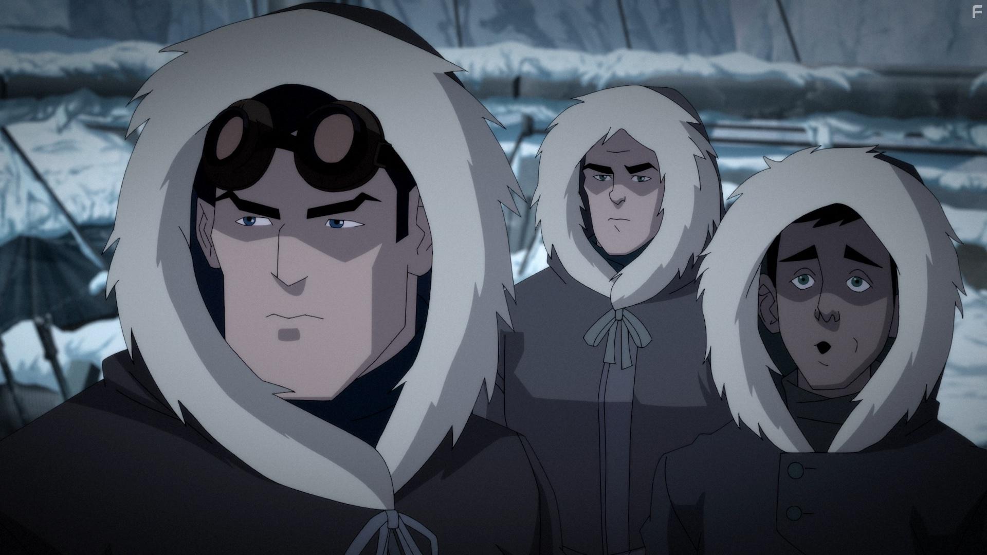 Bruce Wayne and his wards make their final stop on a 20-year journey – at Professor Cobblepot’s frozen encampment – in one of the opening scenes of Batman: The Doom That Came To Gotham. David Giuntoli (Grimm, A Million Little Things) portrays Bruce Wayne, while Jason Marsden (Young Justice, A Goofy Movie) plays Dick Grayson and Karan Brar (Jessie, Diary of a Wimpy Kid franchise) gives voice to the Elseworlds version of Jason Todd, Sanjay “Jay” Tawde.