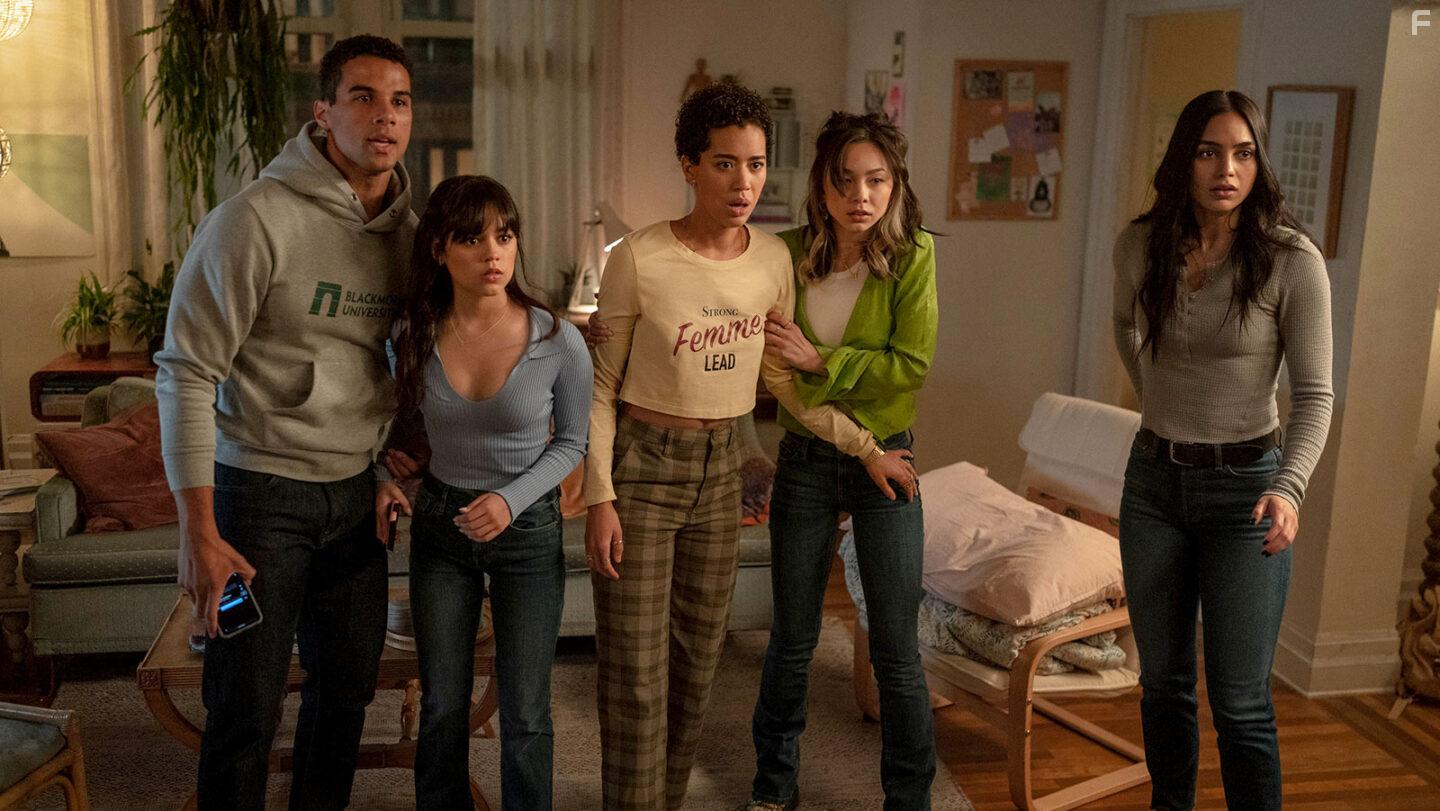 Mason Gooding, Melissa Barrera, Jenna Ortega, Jasmin Savoy Brown, and Devyn Nekoda in Scream VI (2023)