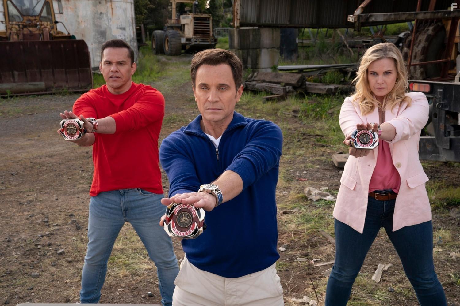 Steve Cardenas, Catherine Sutherland, and David Yost in Mighty Morphin Power Rangers: Once & Always (2023)