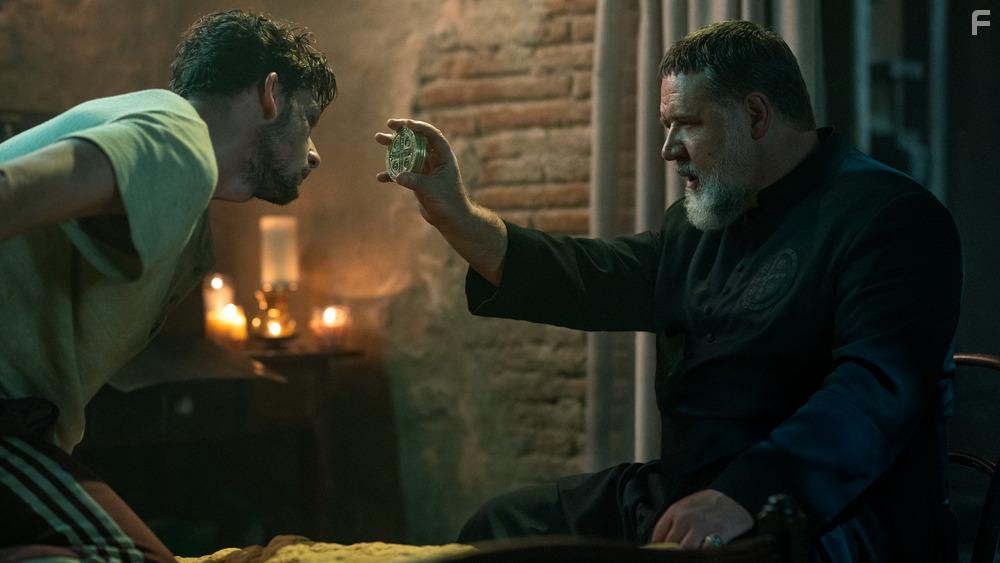 Russell Crowe and Gabriele Amorth in The Pope's Exorcist (2023)