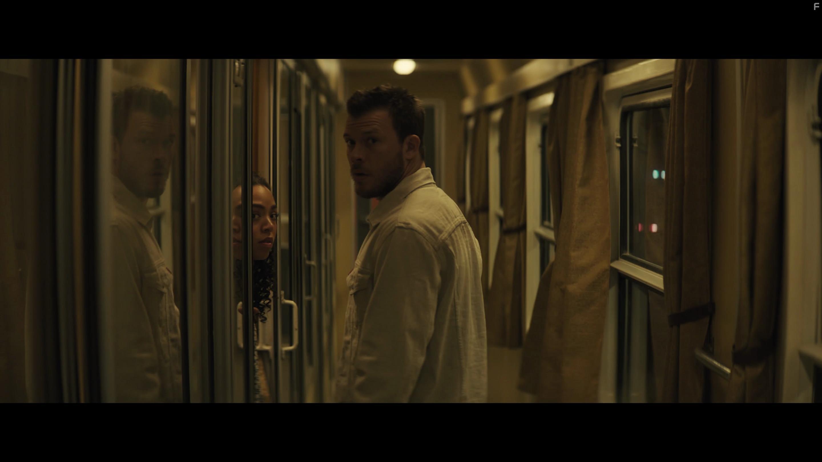 Jimmy Tatro and Rita Bernard-Shaw in The Machine (2023)