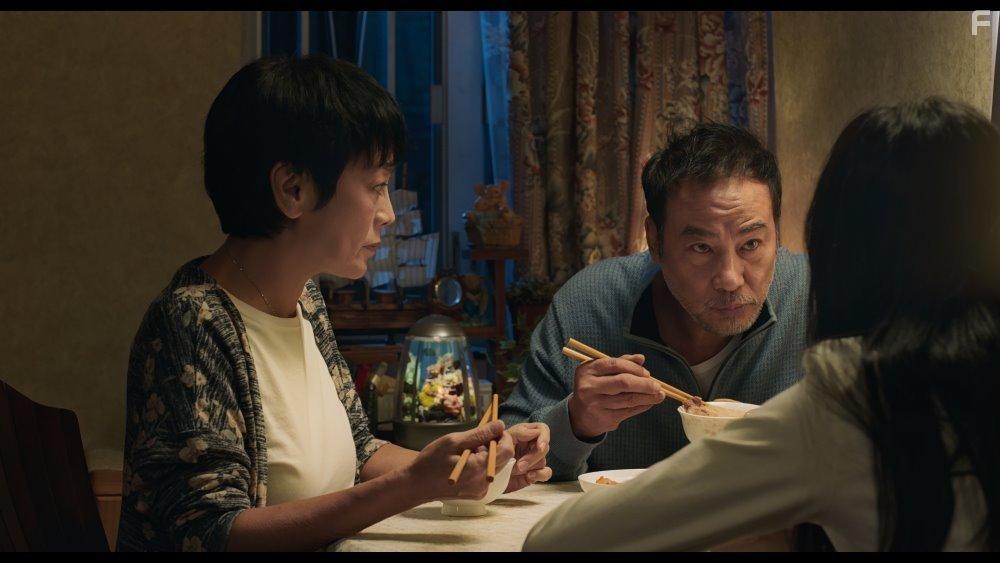 Sylvia Chang, Simon Yam, and Cecilia Choi in A Light Never Goes Out (2022)
