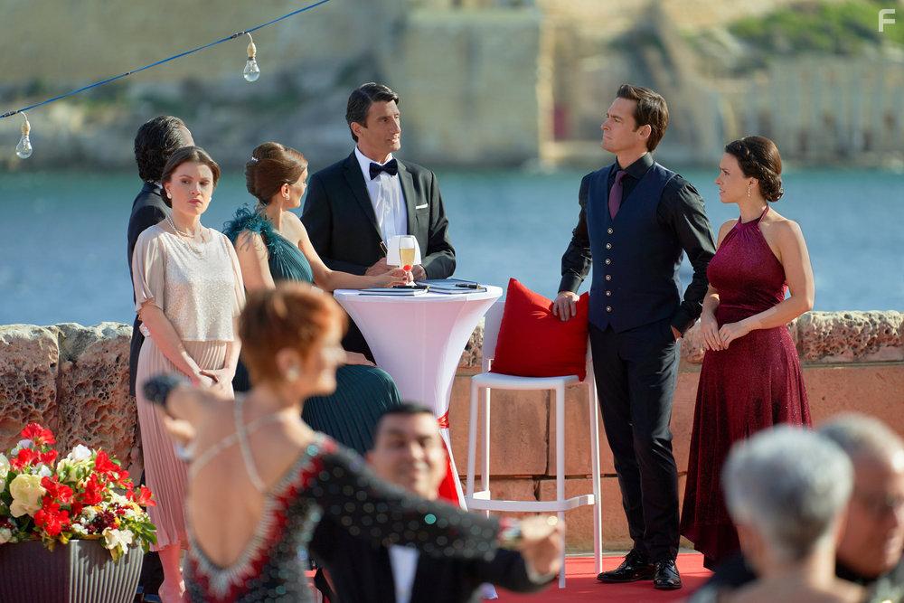 Lacey Chabert, Diego Wallraff, Will Kemp, Bettina Paris, Peter Galea, and Natasa Babic in The Dancing Detective: A Deadly Tango (2023)