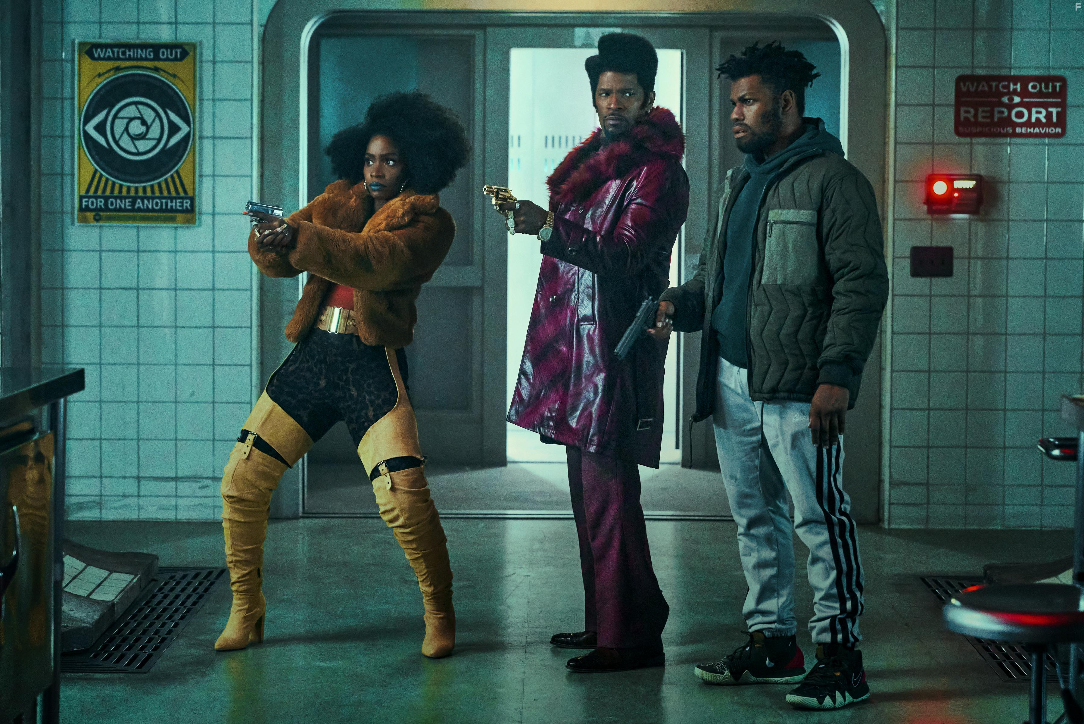 Jamie Foxx, Teyonah Parris, and John Boyega in They Cloned Tyrone (2023)