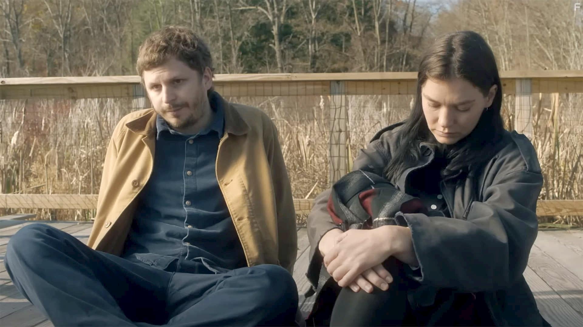 Michael Cera and Hannah Gross in The Adults (2023)